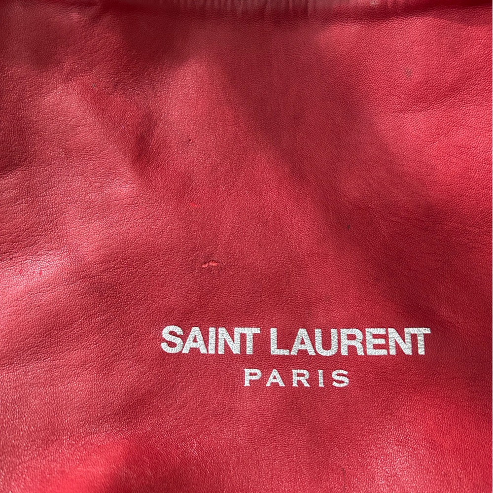 Saint Laurent Lambskin Teddy Drawstring Bag Eros Red - Picture 11 of 16
